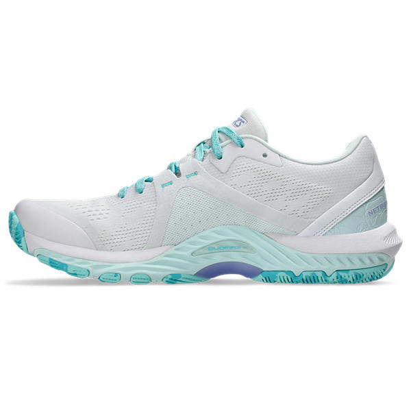 ASICS GEL-NETBURNER Shield FF Netball Shoes: Elite Stability, White/Mint Performance Footwear
