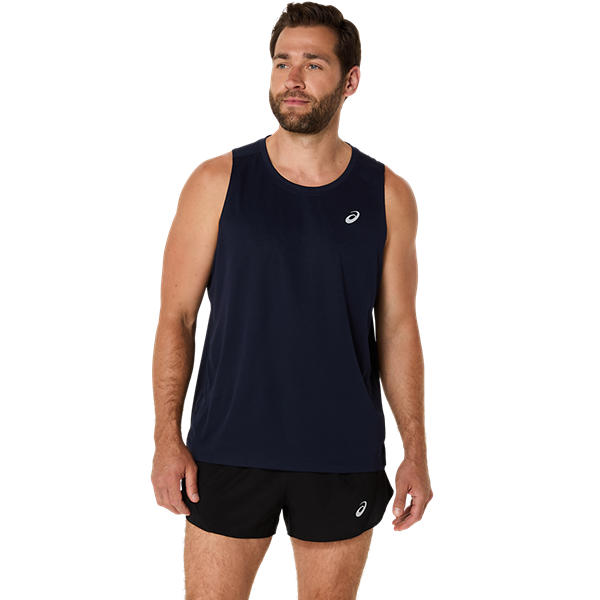 Asics Core Singlet Midnight Blue Lightweight Performance Running Top Recycled Fabric