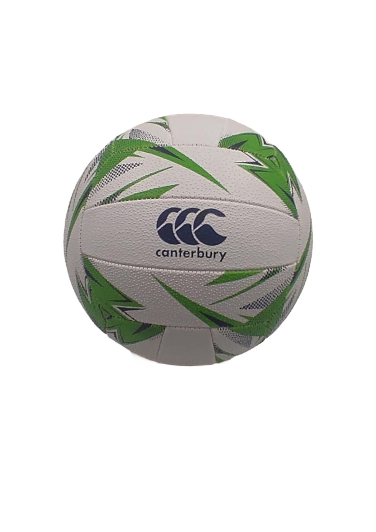 Durable Canterbury CCC Mentre Netball: White/Green, All-Weather Grip for Enhanced Play
