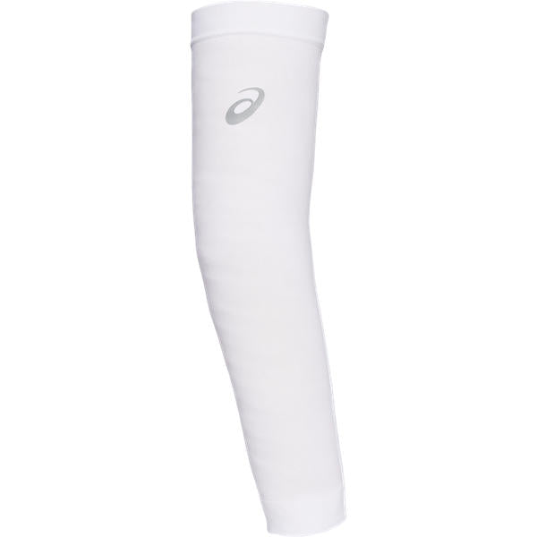 ASICS Brilliant White Compression Arm Sleeves: Muscle Support & Airflow for Performance