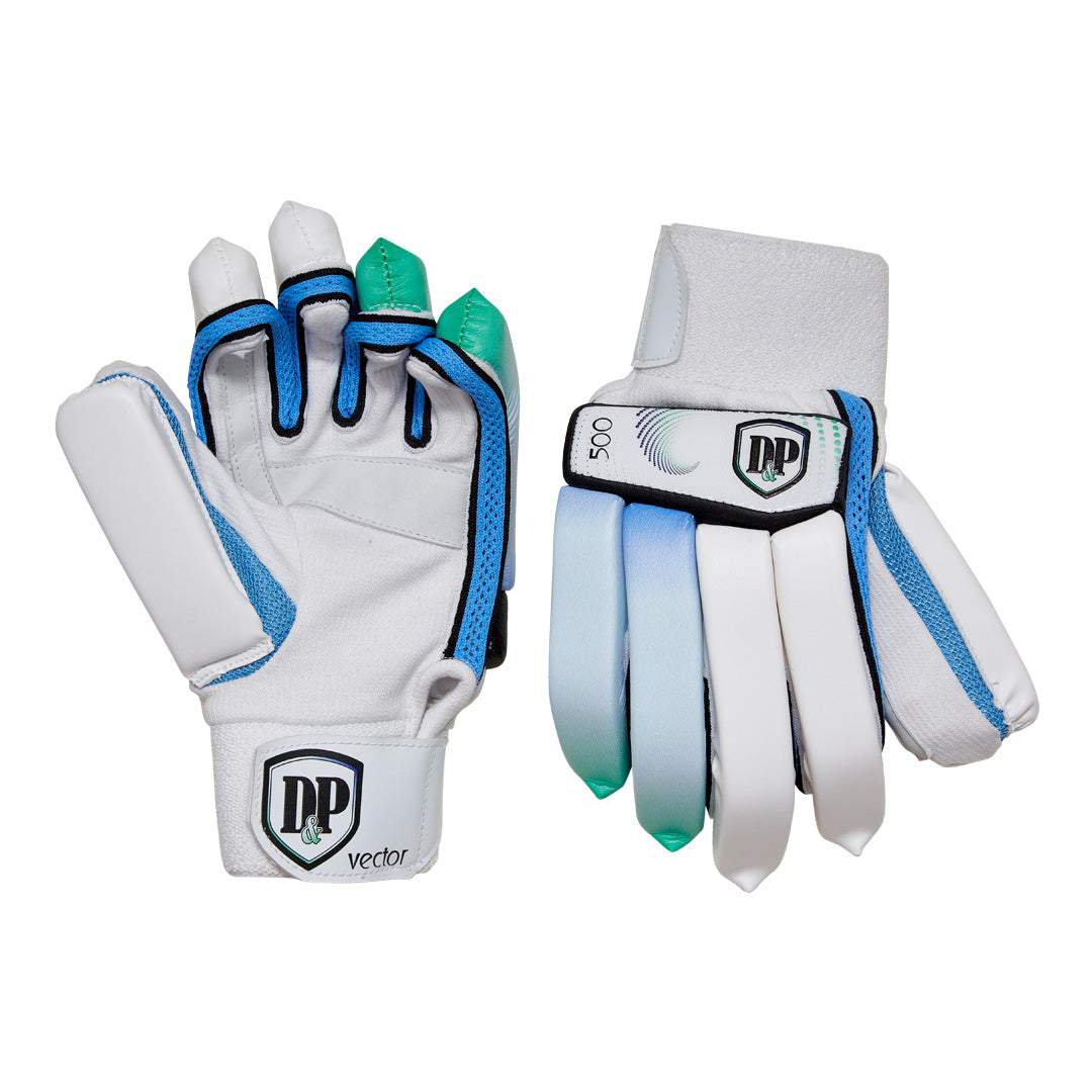 D&P Vector 500 Junior Cricket Batting Gloves: Cotton Palm, Pre-Curved Fingers