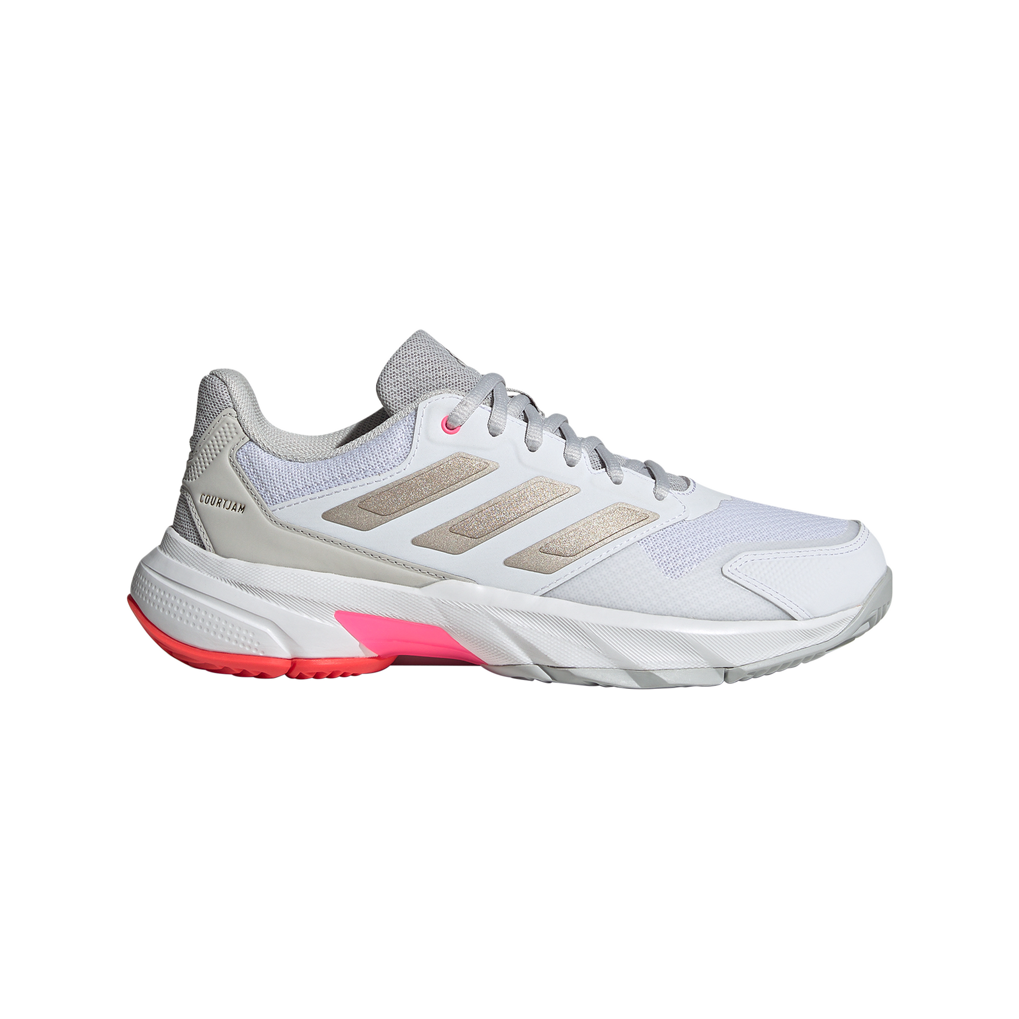 Adidas Courtjam Control 3 Tennis Shoes: Durable, Breathable, White/Metallic Performance