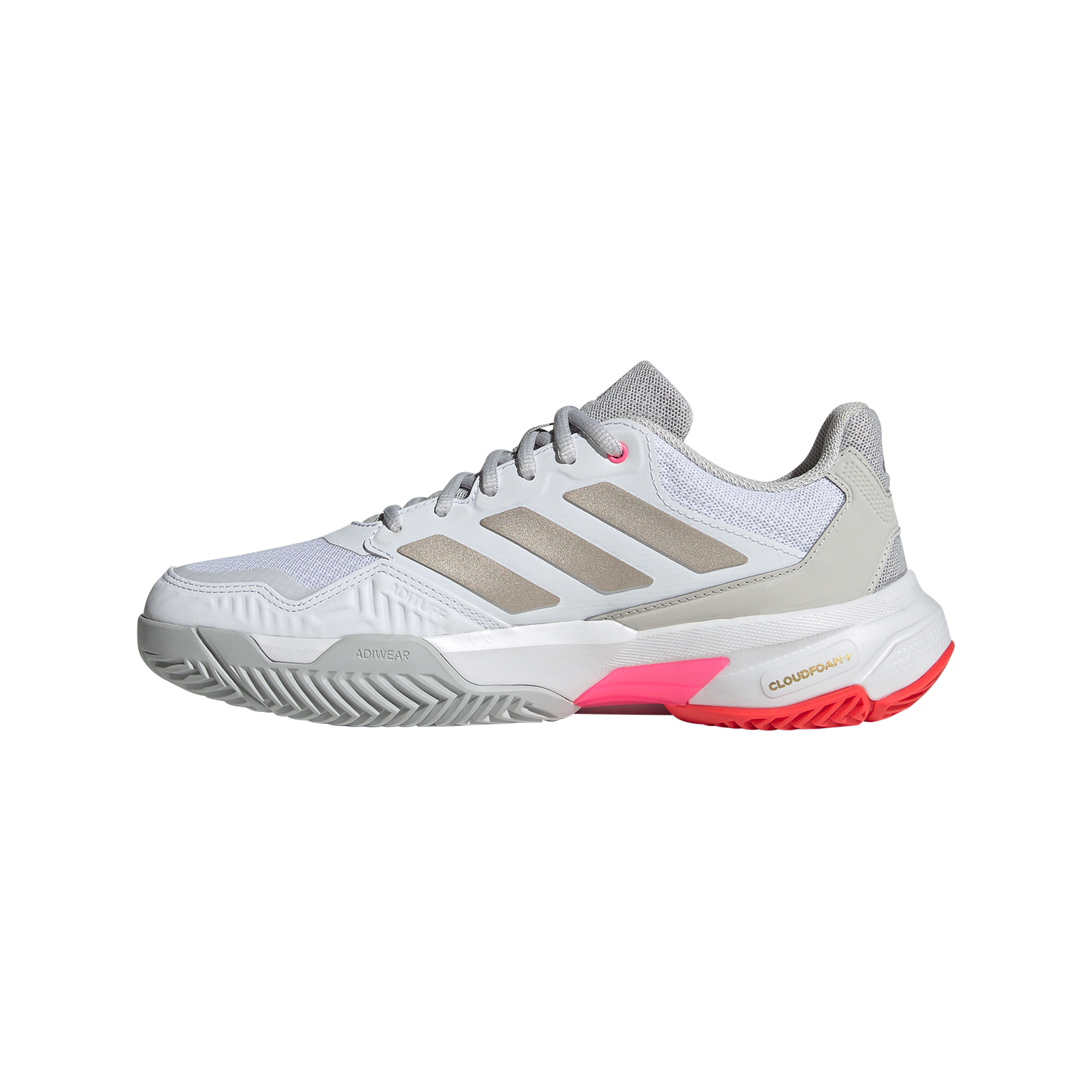 Adidas Courtjam Control 3 Tennis Shoes: Durable, Breathable, White/Metallic Performance