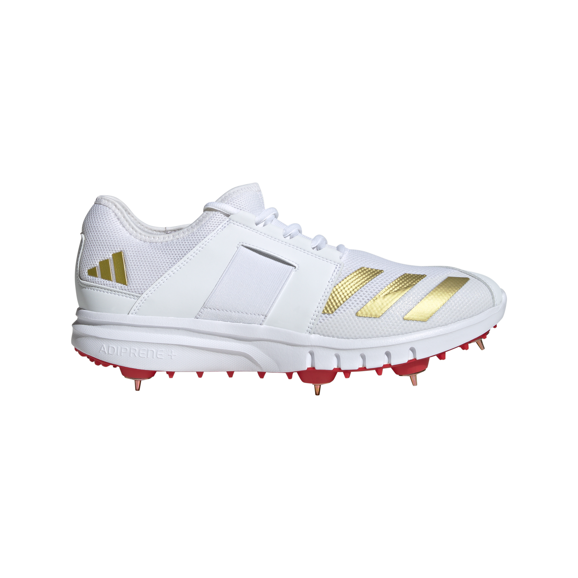 Adidas Howzat Spike 20 Cricket Shoes: Cloud White Gold Metallic Performance Footwear