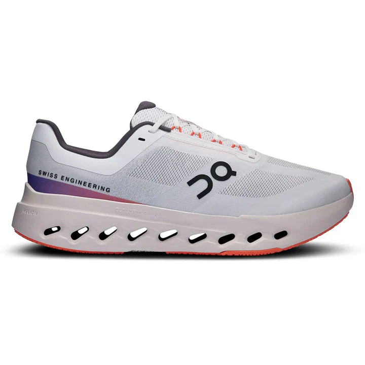 On Cloudsurfer Next Men's Road Running Shoes: White/Flame, Cushioned, Responsive, Lightweight