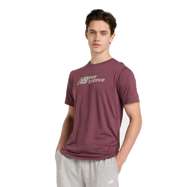 New Balance Heathertech Linear Faded Plum Performance T-Shirt: Moisture-Wicking Comfort