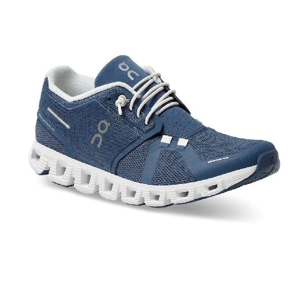On Cloud 5 Women&#39;s Lightweight Denim White Running Shoes with CloudTec Cushioning