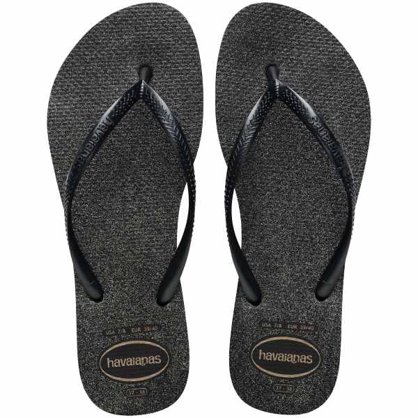 Havaianas Slim Gloss Black/Silver Women&#39;s Flip Flops: Soft Comfortable Sole