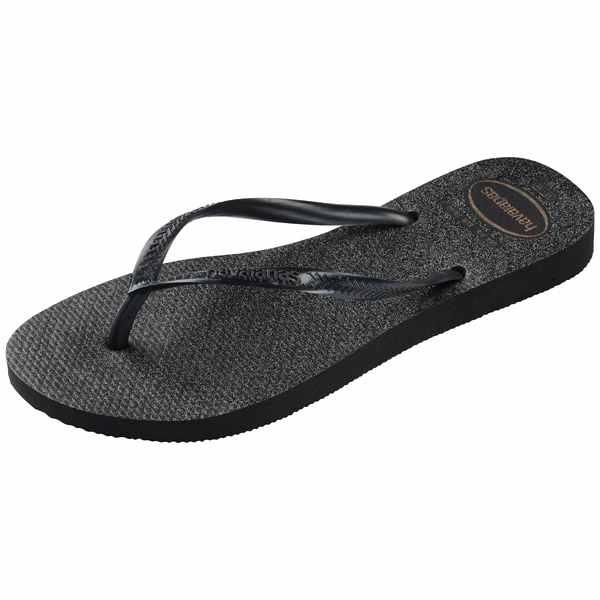 Havaianas Slim Gloss Black/Silver Women&#39;s Flip Flops: Soft Comfortable Sole