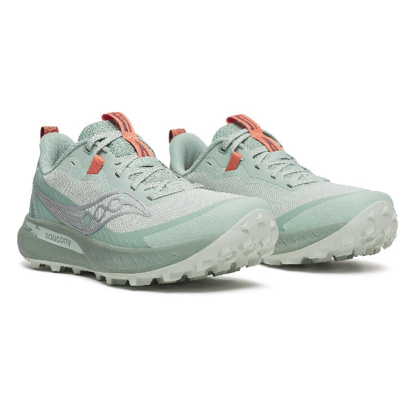 Saucony Peregrine 15 Mist/Aloe Women&#39;s Trail Shoes: Ultimate Grip, Plush Cushioning.