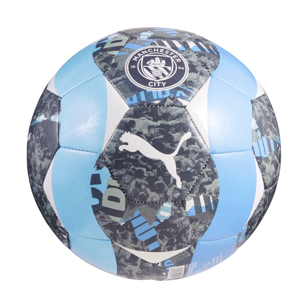 Puma Manchester City Pre-Match Soccer Ball: Durable Gray-Blue TPU for Optimal Training