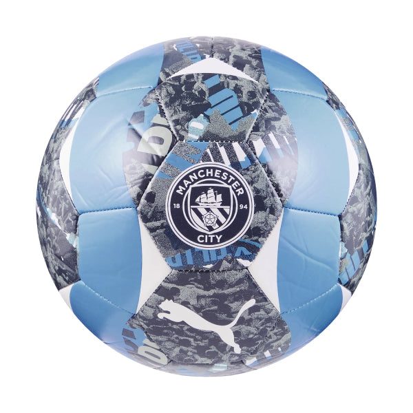 Puma Manchester City Pre-Match Soccer Ball: Durable Gray-Blue TPU for Optimal Training