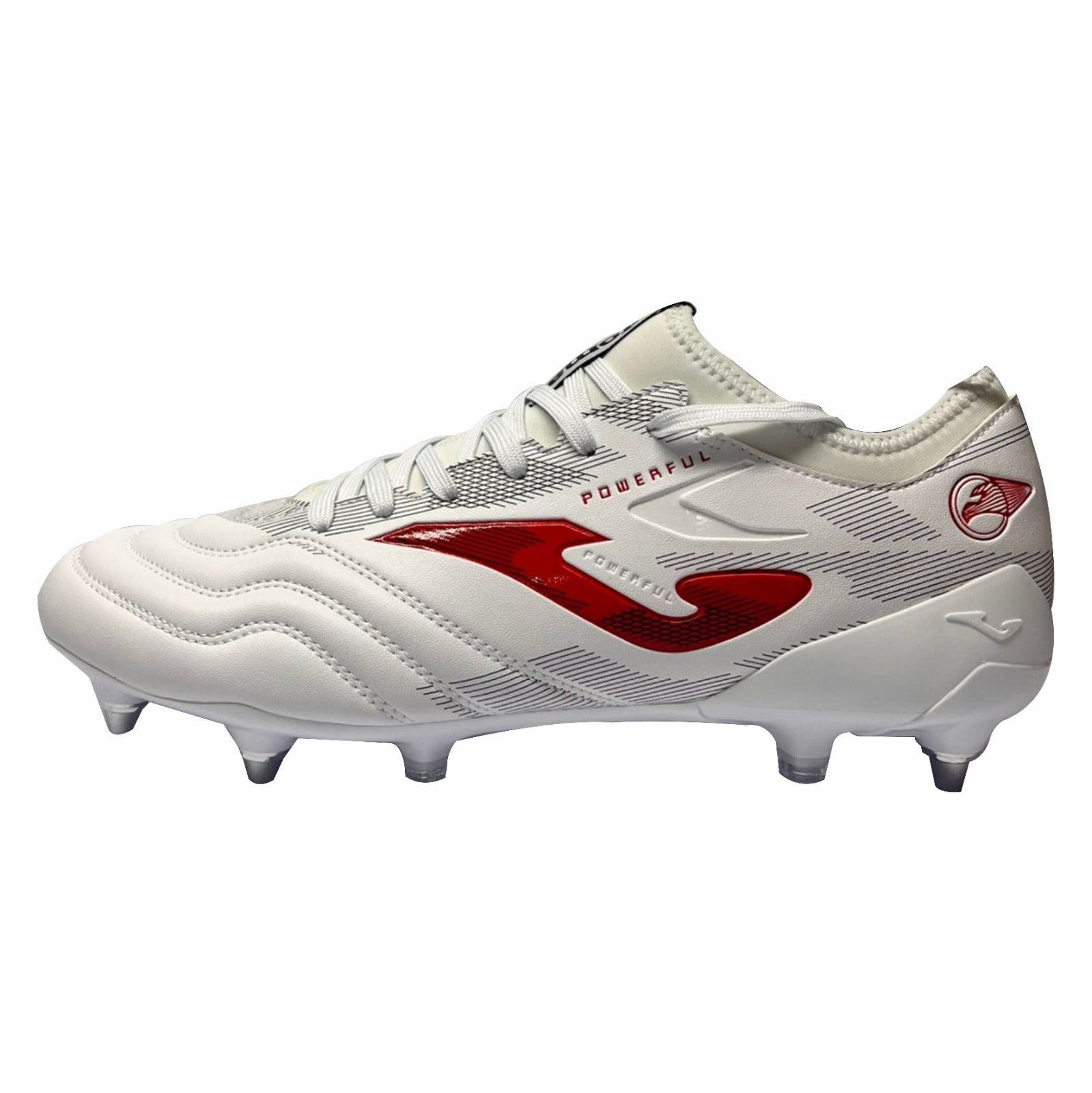 Joma Powerful SG White Soft Ground Football Boots: Enhanced Traction, Integrated Sock Fit