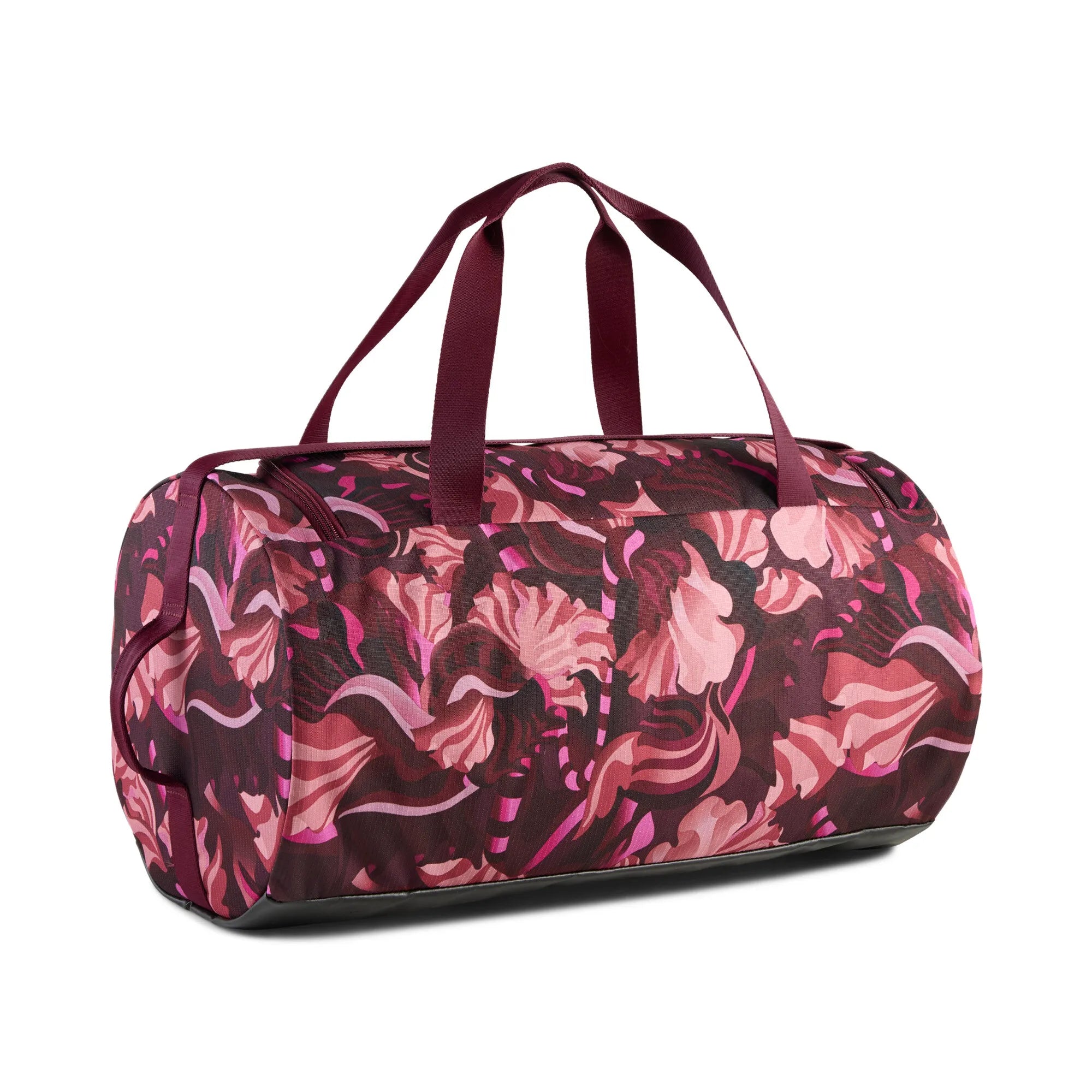 Puma AT ESS Floral Ribbon Barrel Bag Ruby Shimmer - Stylish Gym Travel Duffel