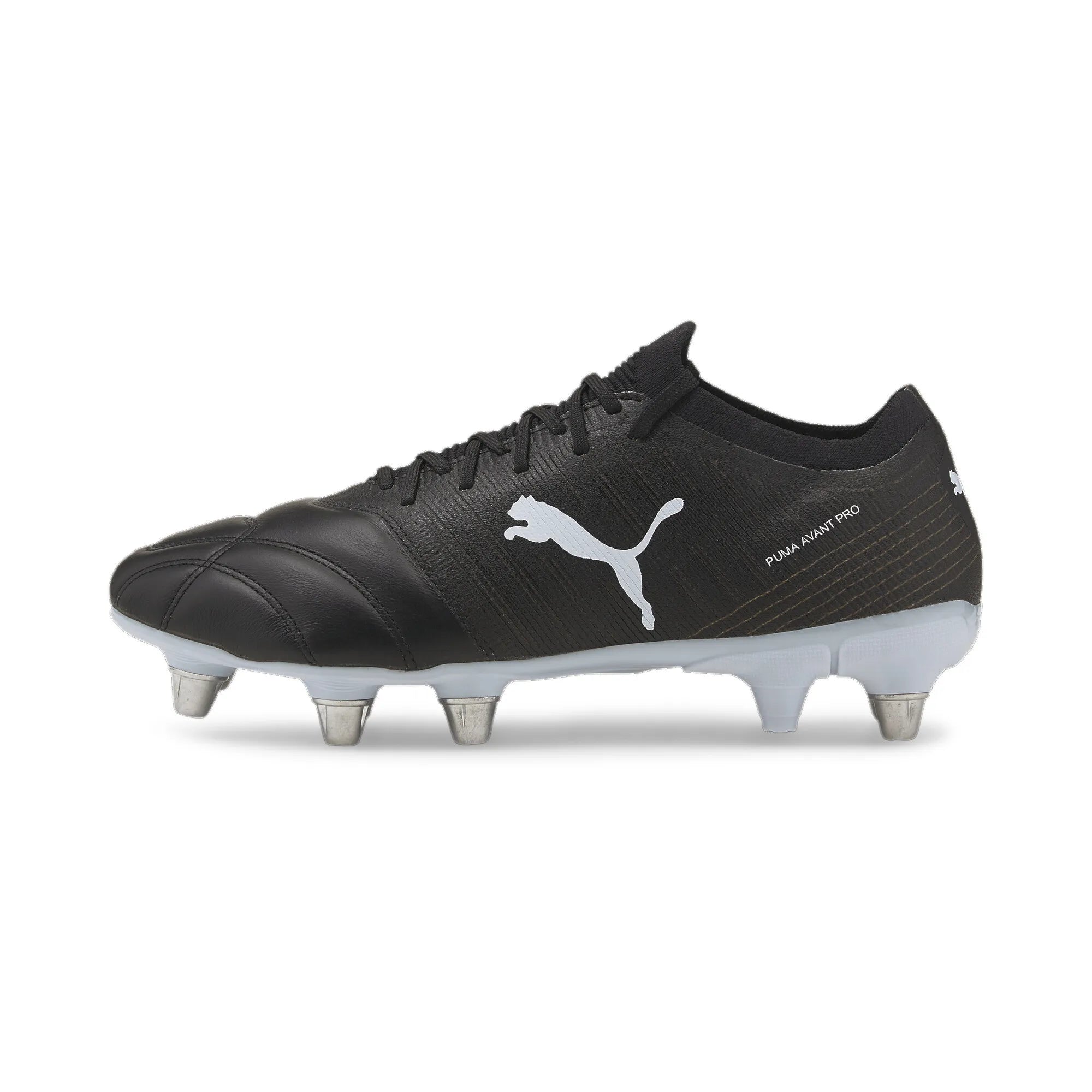 Puma Avant Pro Black Rugby Boots: 11-Stud Outsole, Leather Forefoot, Ultimate Traction