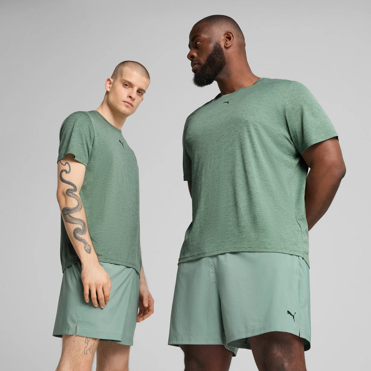Puma Men&#39;s Essentials Heather Cat Tee: Green Moon, Moisture-Wicking Performance T-Shirt