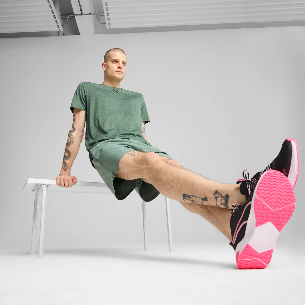 Puma Men&#39;s Essentials Heather Cat Tee: Green Moon, Moisture-Wicking Performance T-Shirt