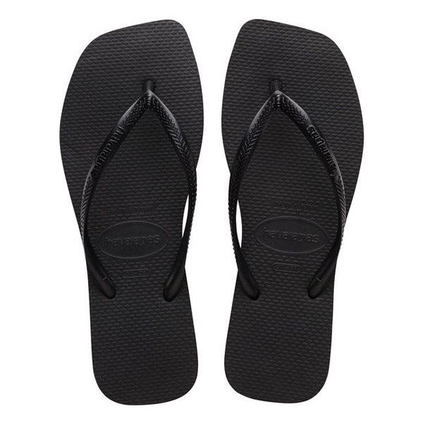 Havaianas Slim Square Black Flip-Flops: Trendy Toe, Comfortable, Slip-Resistant Beach Sandals