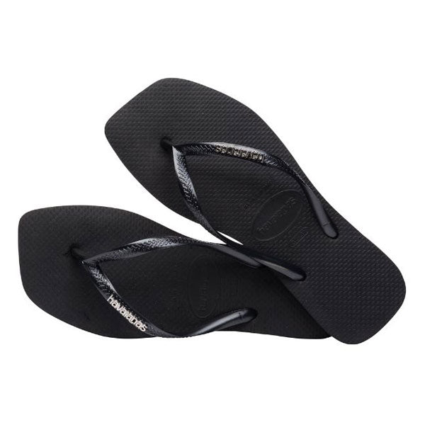 Havaianas Slim Square Black Flip-Flops: Trendy Toe, Comfortable, Slip-Resistant Beach Sandals